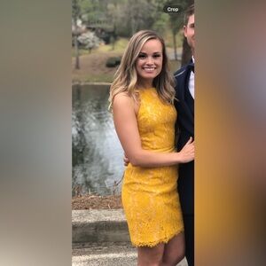 Endless Rose Tied Strap Lace Mini Dress in
Honey Yellow